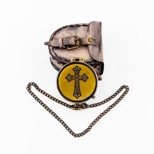 Cross Sign Brass Working 2" Compass with Leather Cover gift for Him, Nautical